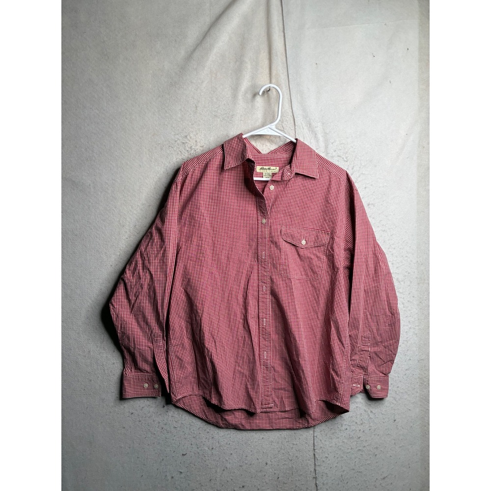 Eddie Bauer Womens Red White Gingham Button Down Shirt Long Sleeve Size M 8714